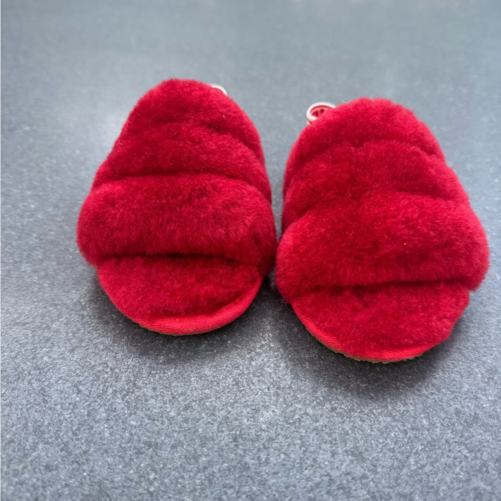 UGG Kids Red Fluffy Slippers